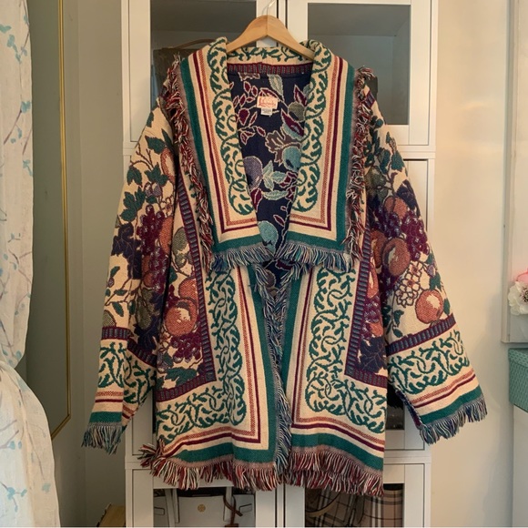 Lady Hawke Blanket Coat Tapestry Cardigan  Western Cottage -Core Boho Gypsy - Picture 2 of 13